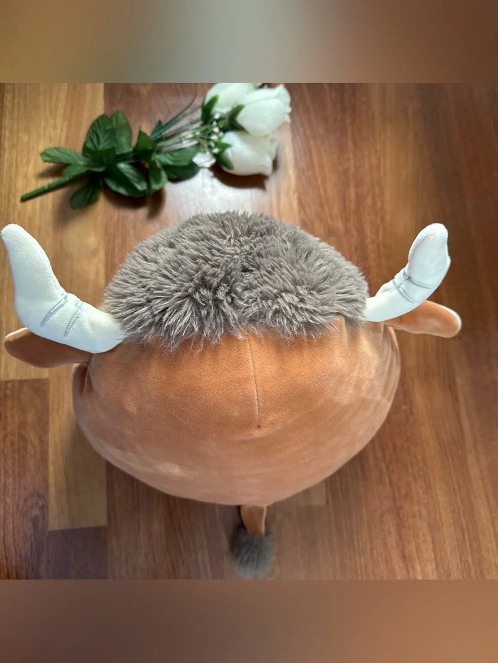 Squishmallows Brown and White Bull Plush Pillow